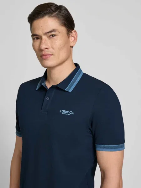 Koszulka polo o kroju regular fit z mieszanki bawełny S.oliver Red Label granatowa