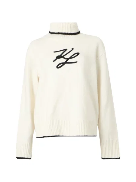 Karl Lagerfeld Pulover negru / lână alb