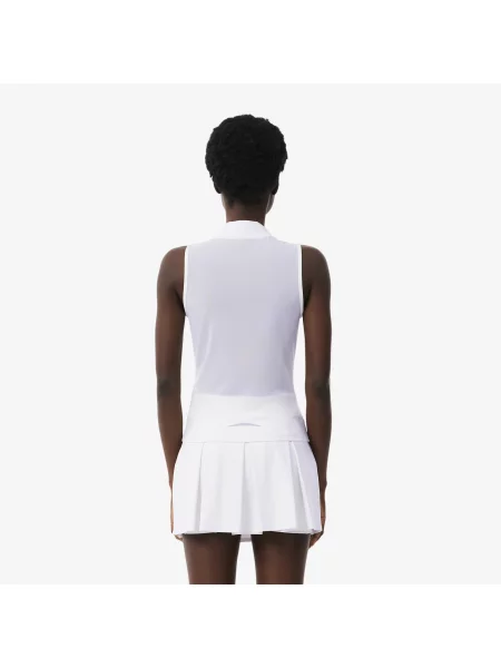 Lacoste Elastyczna Koszulka Polo Tenisowa Bez Z Dwóch Tkanin Rękawów biała