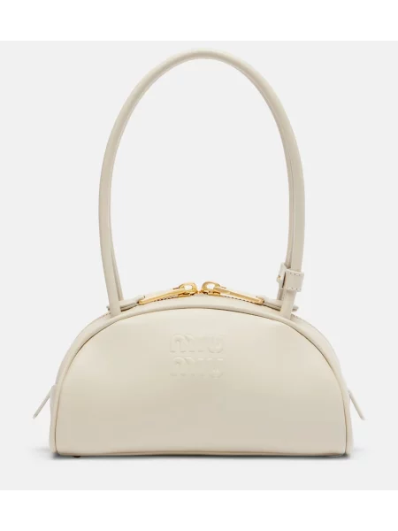 Usnjena majhen torba Miu Miu bela