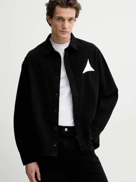 Дънкова риза Heliot Emil мъжка със свободна кройка с класическа яка черно
