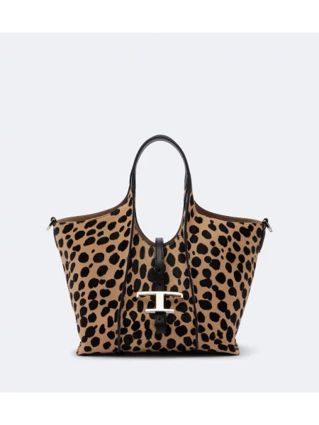 Geantă shopper Tod's cu imagine cu model leopard bej