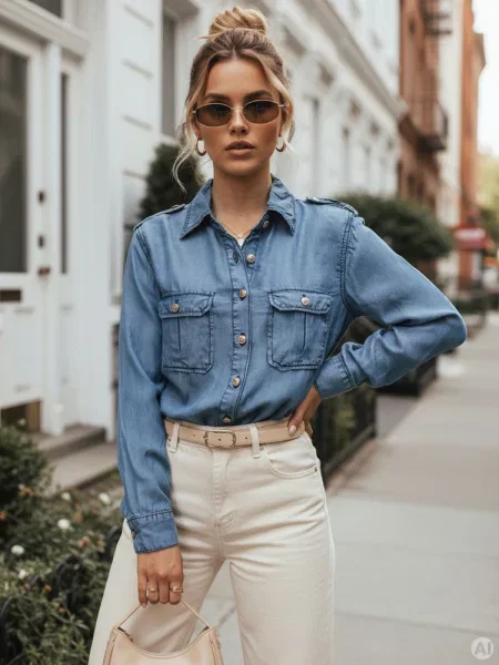 Koszula jeansowa z lyocellu casualowa Dstreet niebieska