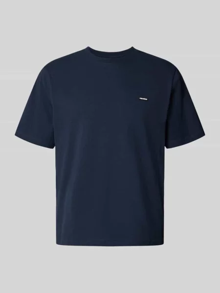 T-shirt z naszywką z logo i okrągłym dekoltem Review granatowa