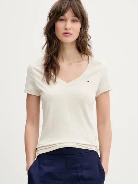 Тениска Tommy Jeans бежово
