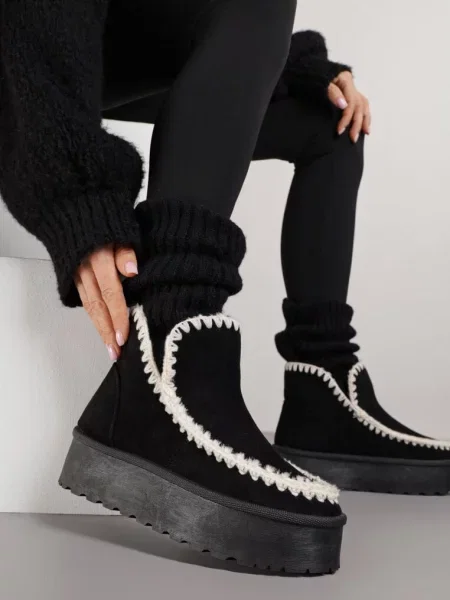 Ghete de zăpadă pe Platformă Decorate cu Model Brodat Naretusa negre