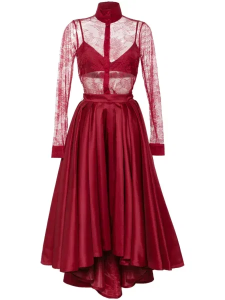 Kombinezon Saiid Kobeisy plisowany koronkowy czerwony