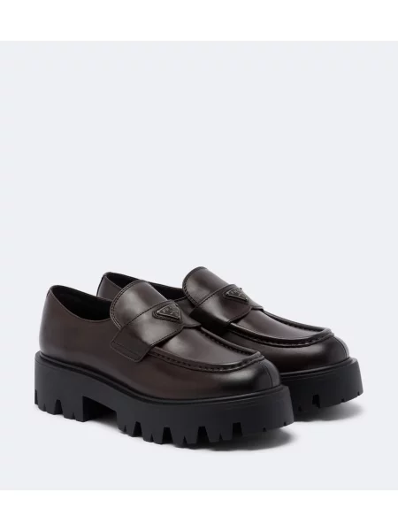 Pantofi loafer Prada din piele cu platformă cu autograf maro