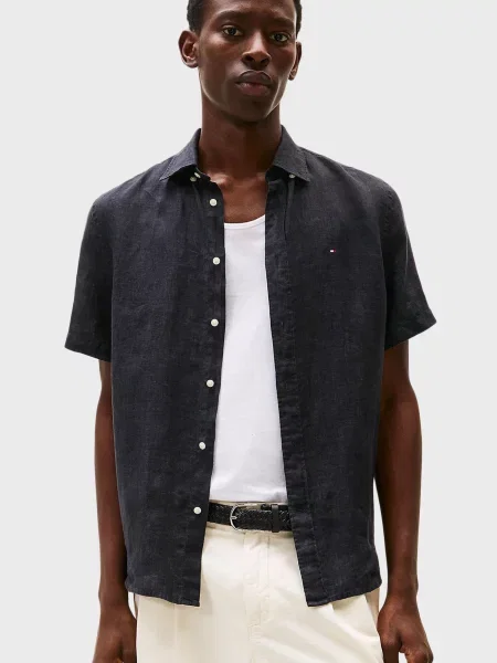 Лляна сорочка Tommy Hilfiger чорна