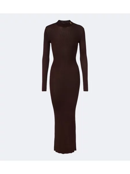 Rochie midi Saint Laurent de mătase maro