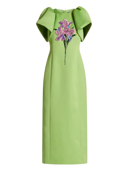 Sukienka Leo Lin w kwiatki garniturowa zielona