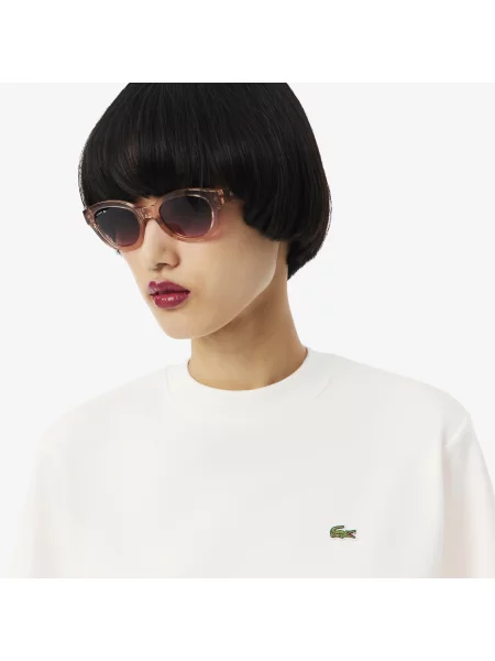Lacoste Bluza Z Polaru Z Okrągłym Dekoltem Relaxed Fit Kremowa biała