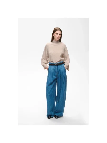 Sweter Inwear wełniany z wysokim kołnierzem beżowy