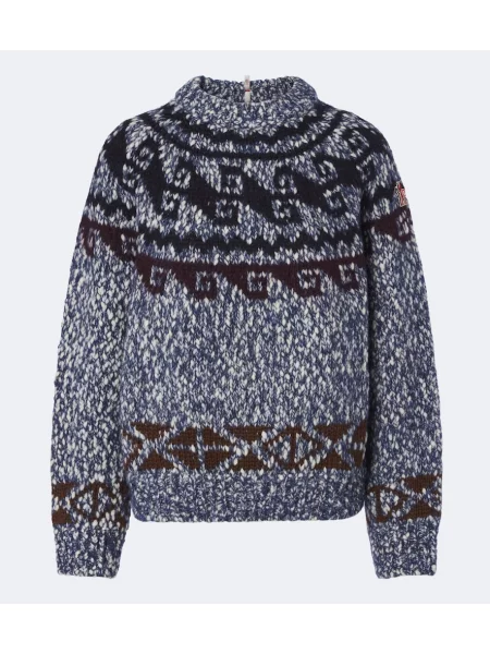 Vlněný svetr Moncler Grenoble modrý