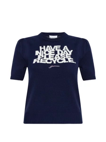 Tricou Ganni cu imagine albastru