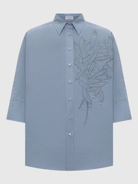 Блуза з квітковою аплікацією Brunello Cucinelli блакитна