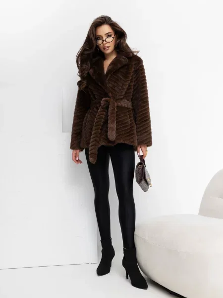 Cu centură palton Factory Price elegant negru