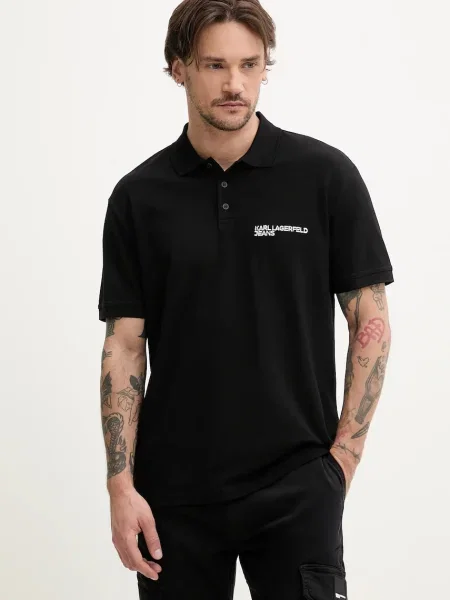 Karl Lagerfeld Jeans polo de bărbați uni negru