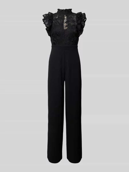 Kombinezon o kroju regular fit z kwiatowym obszyciem z koronki Lipsy czarny
