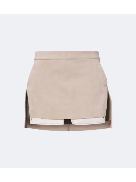 Fustă Rick Owens din piele de căprioară bej
