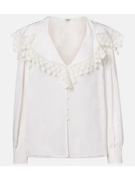 Bluză Chloé de mătase cu model floral alb