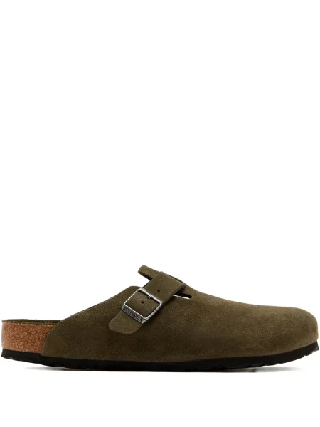 Saboți Birkenstock din piele de căprioară cu cataramă verde