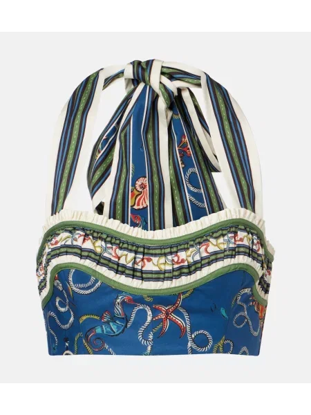 Top Alemais cu imagine cu gât halter albastru