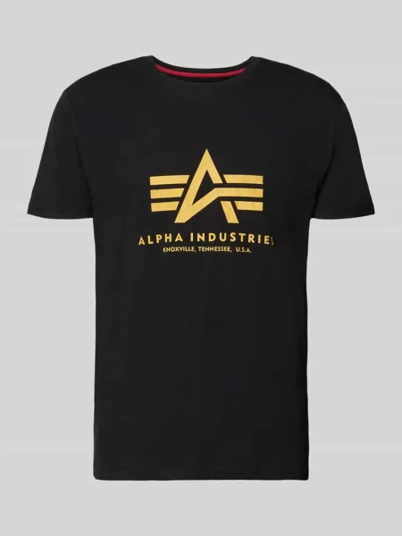 T-shirt z detalem z logo model Basic' Alpha Industries czarna