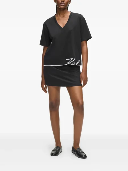 Tricou Karl Lagerfeld cu decolteu în V scurt negru