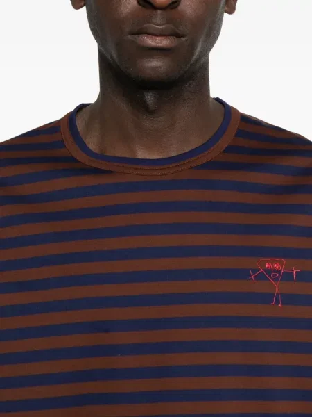 Tricou Plan C cu broderie cu dungi maro