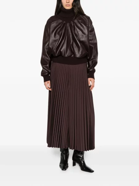 Gulerat top Victoria Beckham din piele maro