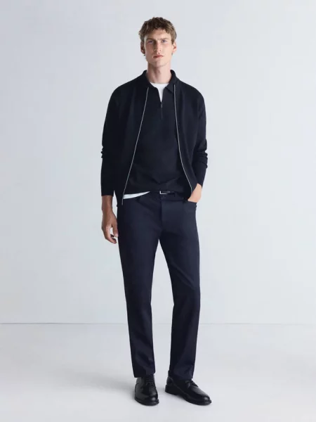 Kardigan z dzianiny comfort stretch Mężczyzna S MANGO MAN granatowy