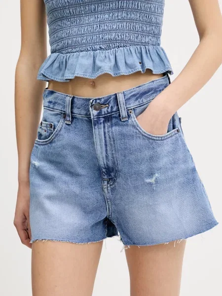 Tommy Jeans szorty jeansowe gładkie high waist niebieski