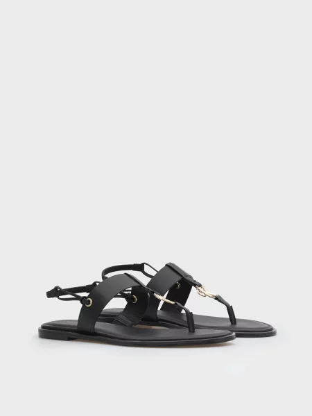 Кожаные босоножки Calvin Klein без каблука черные