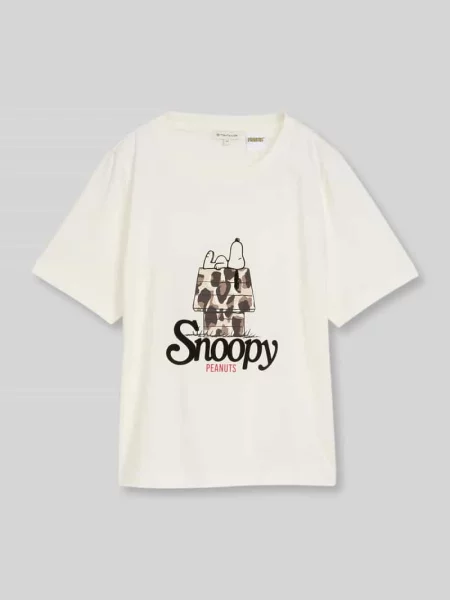T-shirt o luźnym kroju z czystej bawełny z nadrukiem Peanuts Tom Tailor biała