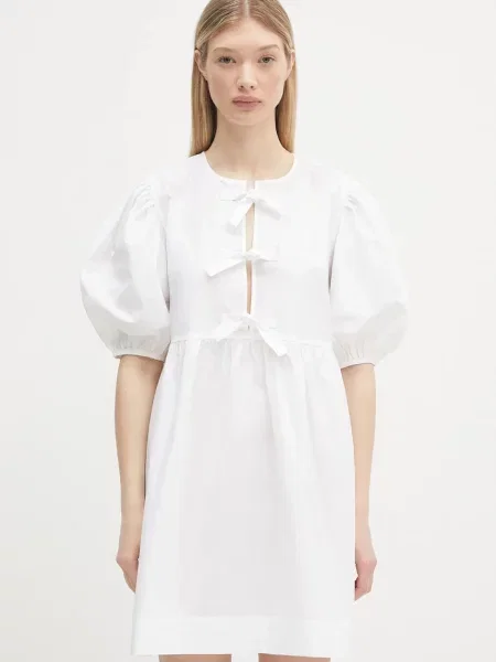 GANNI sukienka Cotton Poplin Tie String Mini mini rozkloszowana biały