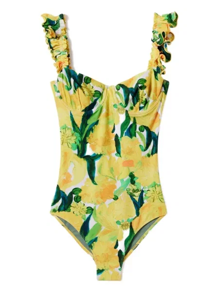 Costum de baie La Doublej cu model floral galben