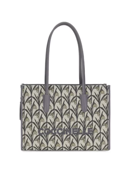 Geantă Coccinelle cu model floral din jacard gri