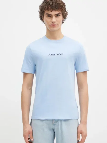 Тениска Guess Jeans с апликация синьо
