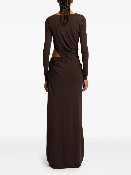 Rochie maxi Christopher Esber drapată de costum maro