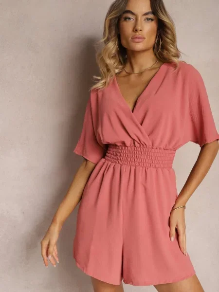 Kombinezon Kopertowy z Gumką w Pasie Fandrea różowy