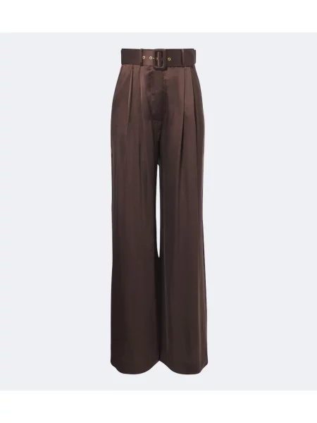 Cu centură pantaloni Zimmermann din satin maro