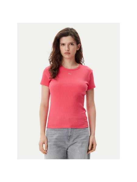 Tommy Jeans Póló Essential Slim Fit rózsaszín