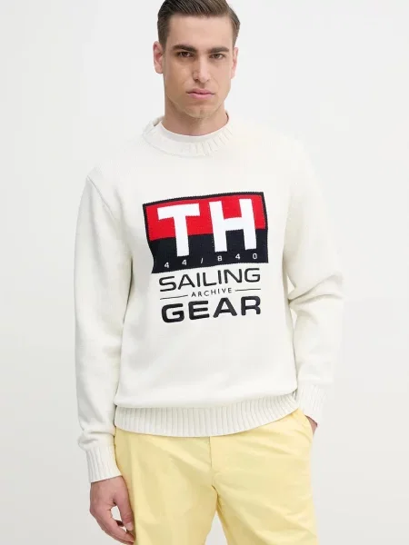 Bombažen pulover Tommy Hilfiger SAILING bela