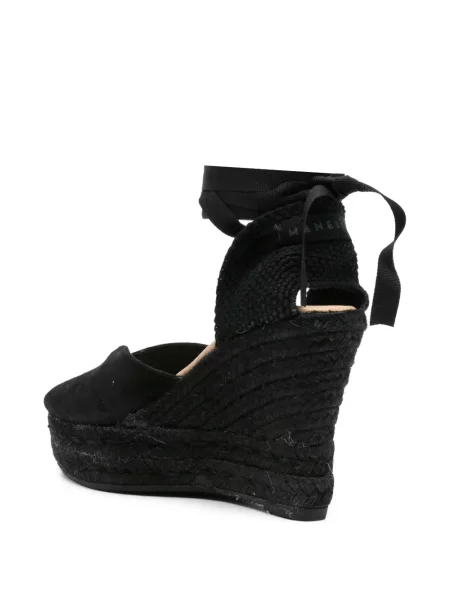 Espadrile Manebi din piele de căprioară cu pană negru