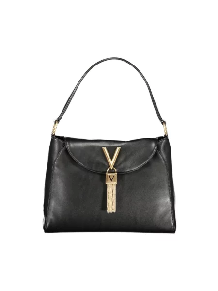 Lniana torebka skórzana Valentino By Mario Valentino czarna