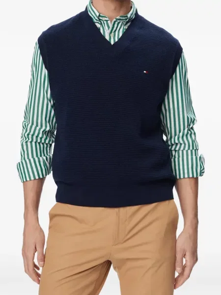 Vestă Tommy Hilfiger tricotate cu decolteu în V albastru