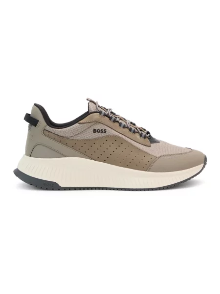 Lekkie sneakersy Boss skórzane brązowe