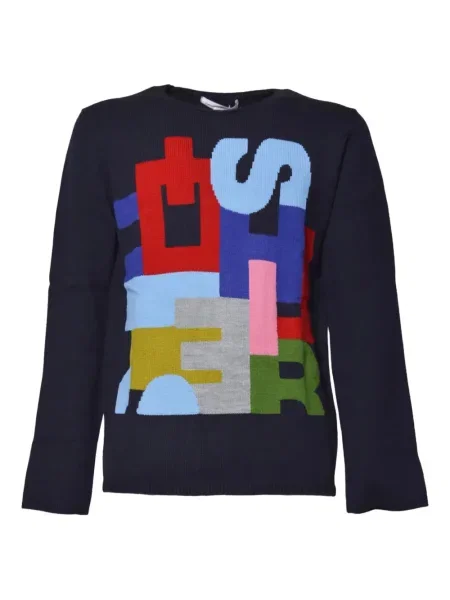 Džemper Comme Des Garçons Shirt s printom s okruglim izrezom plava