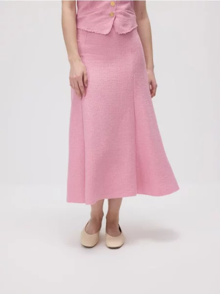 Reserved Tweedowa spódnica z zakładkami pastelowy róż